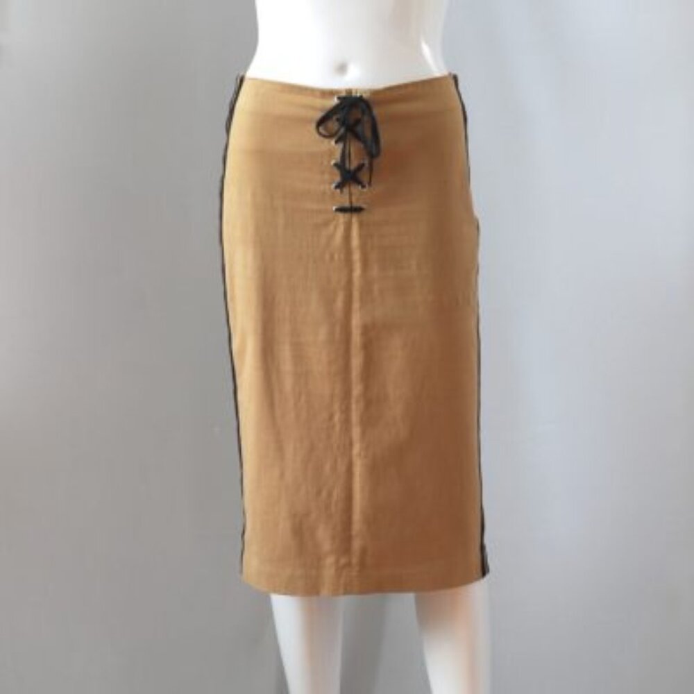 Moschino Jeans Tan Coloured Skirt With Laced Front & Ribbon Detail - Italy